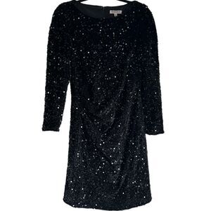 NANETTE LEPORE sequins PLEADED SIDE SHEATH DRESS VERY BLACK SIZE 10 NWT sequined